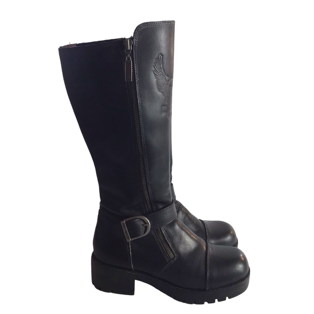 Harley Davidson 82015 Tall West End Black Motorcycle Riding Boots Women US 7.5